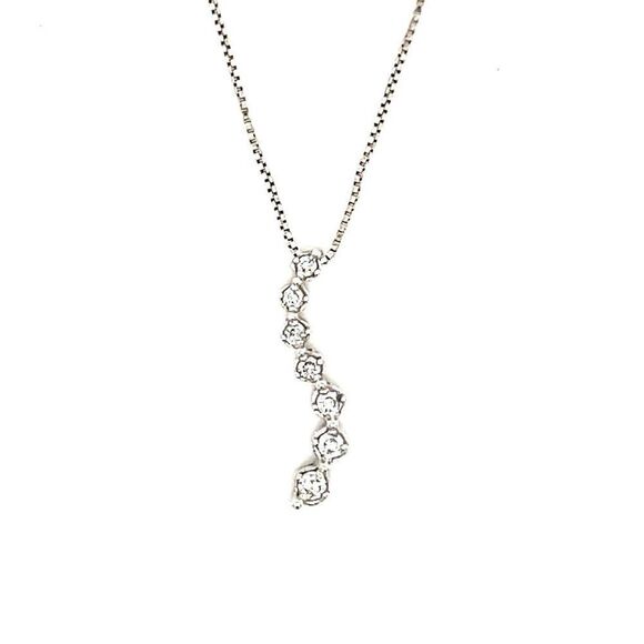 10K White Gold Diamond Journey Necklace - Picture 1 of 8